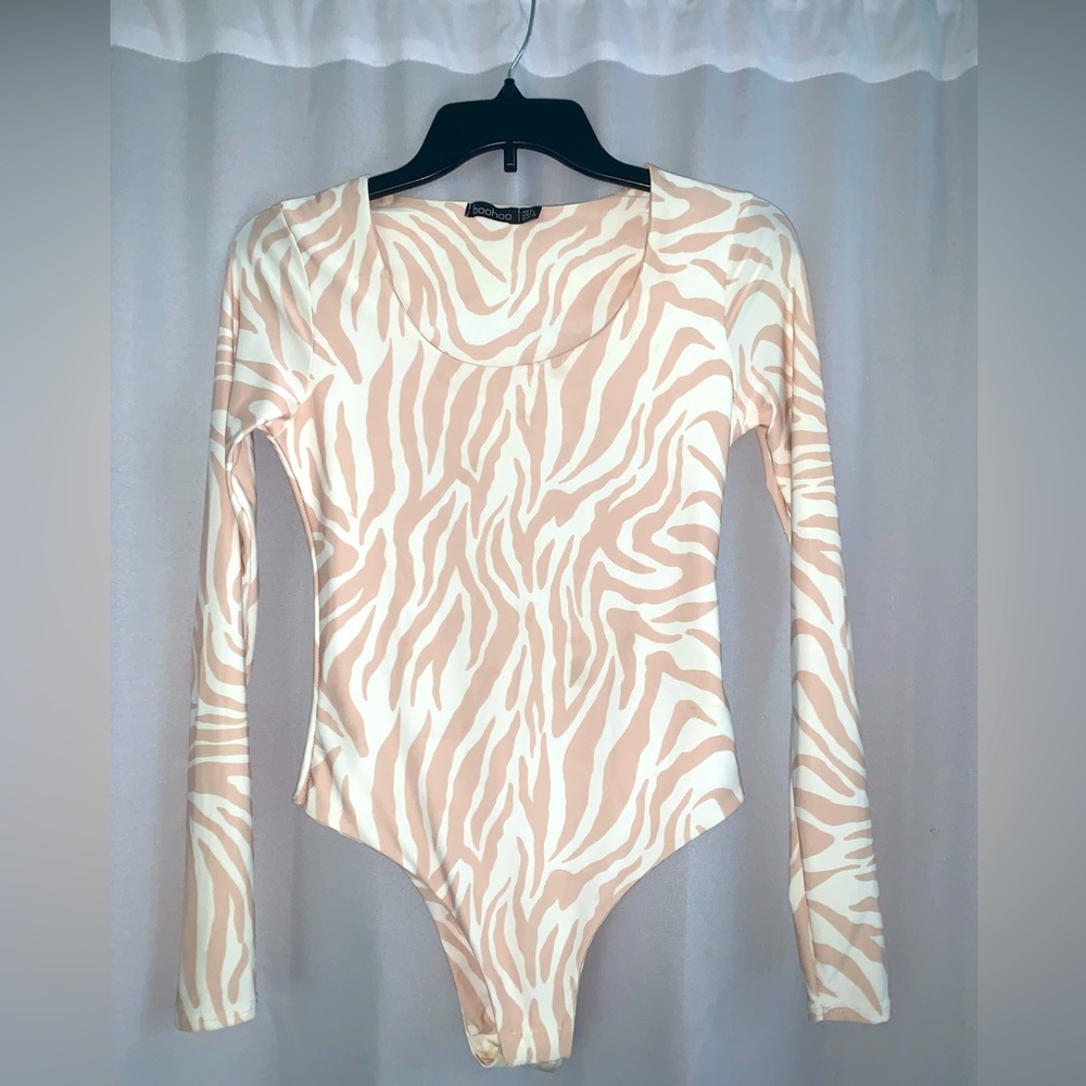 boohoo tiger print long sleeve tight bodysuit